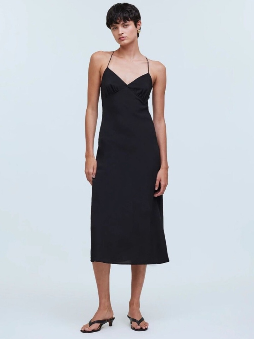 Black Slip Midi Dress with Spaghetti Straps